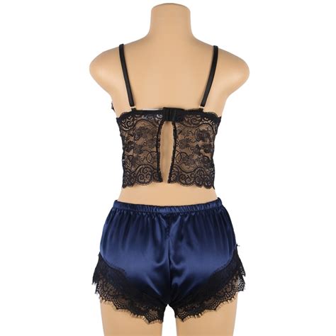 High Quality Transparent Woman Floral Lace Top Lingerie Girl Satin Underwear Pajamas Set China