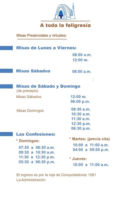 Horarios de Misa Parroquia Santa María Reina Marianistas