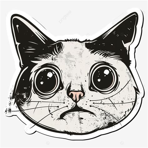 Distressed Sticker Of A Worried Cartoon Cat Face Worried Face Cat