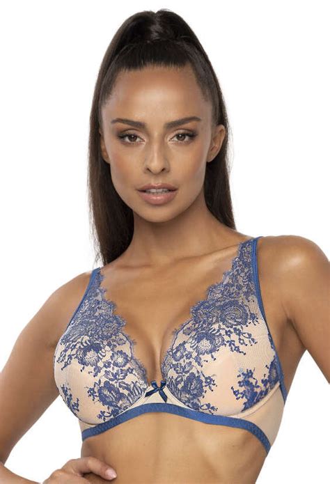 Biustonosz push up beżowo granatowy Frances M 3804 11 1 80C MAT Lingerie Moda Sklep EMPIK