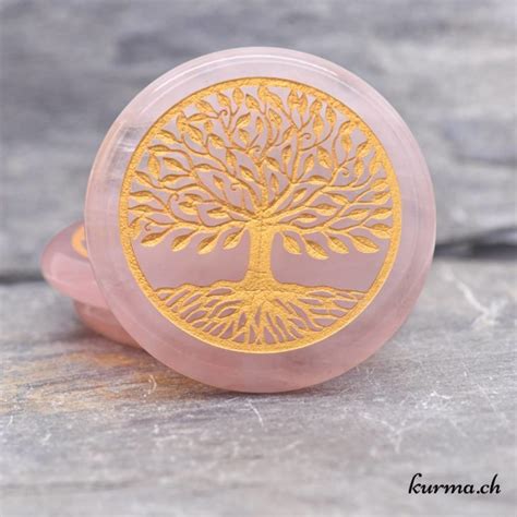 Arbre de vie gravé sur Quartz rose doré 5cm N15381 Kurma ch