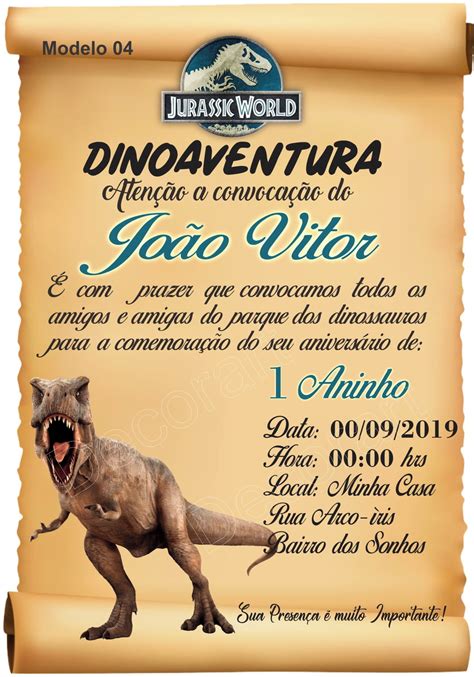 50 Convite Dinossauro Convite Pergaminho de Aniversário