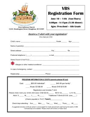 Fillable Online Vbs Registration Form Squarespace Fax Email Print