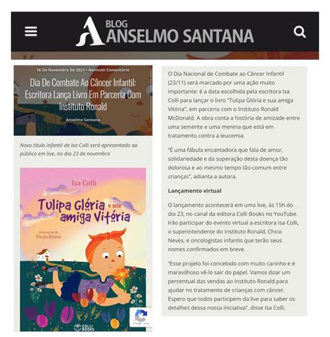 Blog Anselmo Santana Dia De Combate Ao C Ncer Infantil Escritora