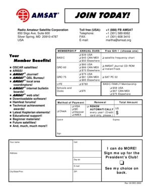 Fillable Online Amsat Membership Form Join Rev C Amsat Amsat