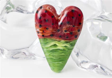 Water Melon Lampwork Heart Bead By Ciel Creations