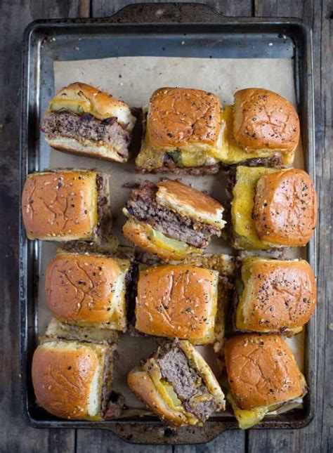 Cheeseburger Slider Recipe Smoked W Caramelized Onions Vindulge