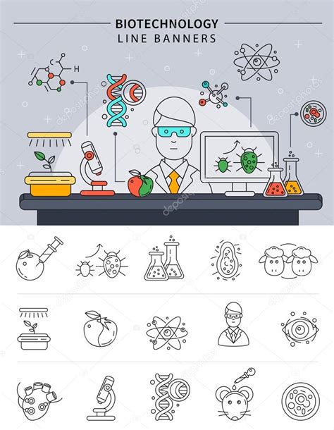 Biotechnology Line Banner Set Vector De Stock Mogil