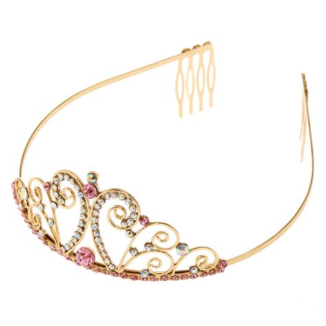 Claire's Club Crystal Tiara - Gold | Claire's US