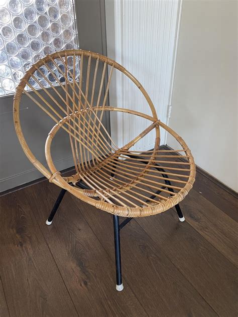 Vintage Rattan And Steel Lounge Chair By Rohé Noordwolde 1950s For