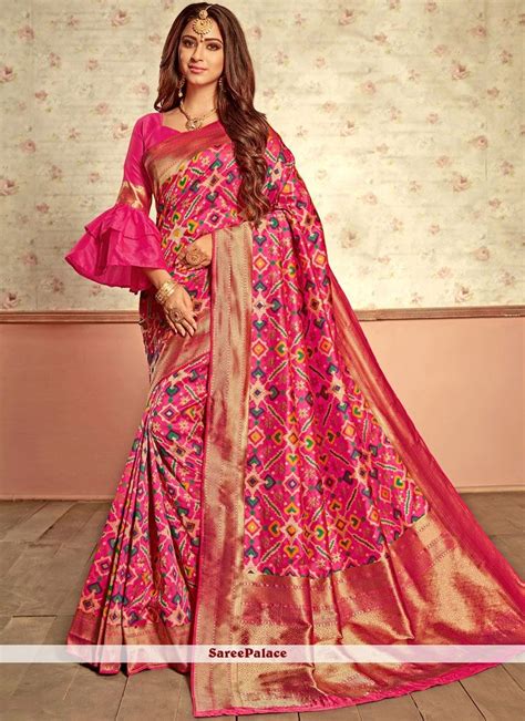 Buy Hot Pink Designer Traditional Saree Online Blouse Designs Silk