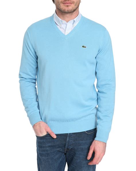 Lacoste Basic Light Blue V Neck Sweater In Blue For Men Lyst