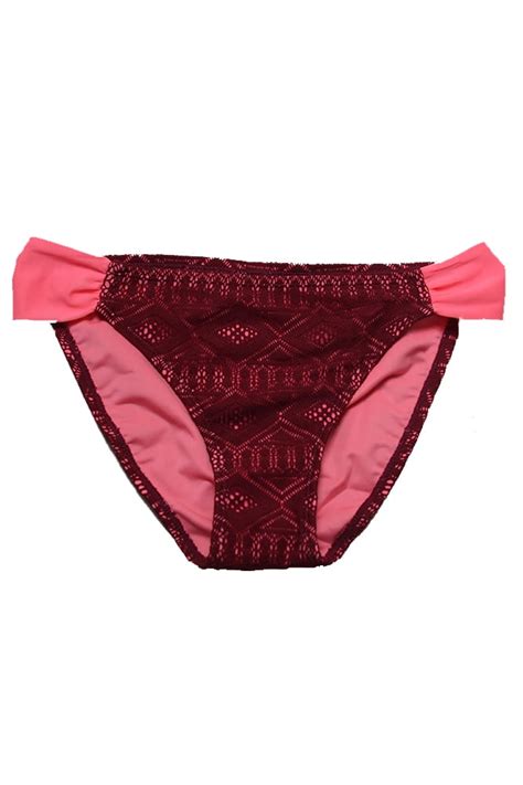 Hula Honey Burgundy Coral Mojave Diamond Crochet Hipster Bikini Bottom