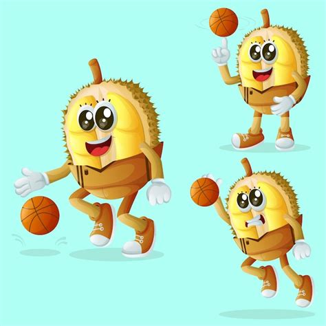 Personnages Mignons De Durian Jouant Au Basket Vecteur Premium