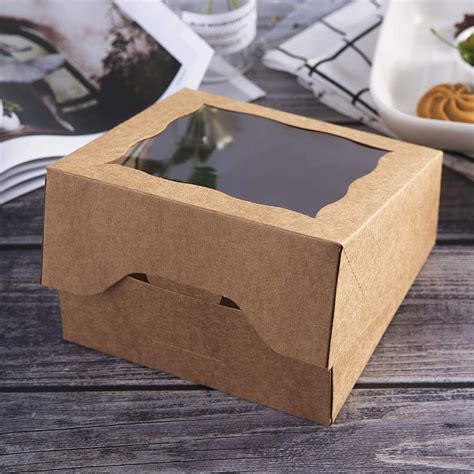 6 Brown Bakery Boxes With PVC Window For Pies And Cookies