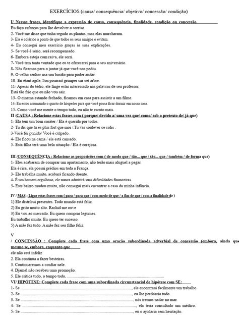 Causa E Consequência Exercícios - Exercícios de Causa e Consequência | PDF