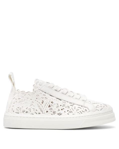 Chloé Lauren White Lace Sneakers | Lyst