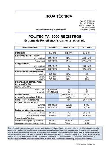 Espuma De Polietileno Termolen Techfoam Complementos Forcadell