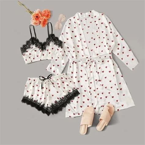 Sfy1109 Gold Floral Lace Satin Lingerie Set With Robe Women Bralettes Belted Pajamas Autumn Sexy
