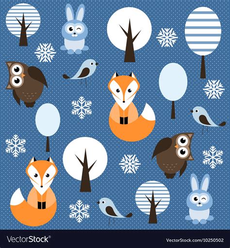 Winter forest with animals Royalty Free Vector Image