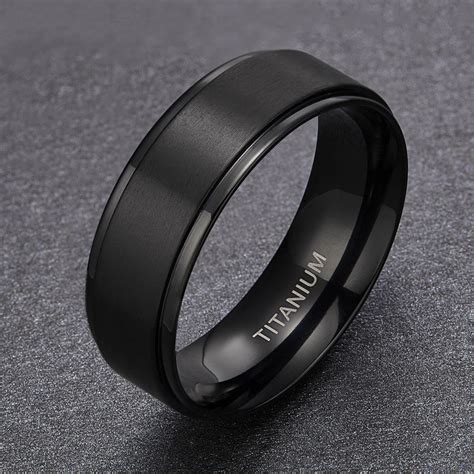 8mm Silver, Black or Gold Color Classic Titanium Unisex Ring - Promise ...