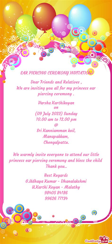 We Are Inviting You All For My Princess Ear Piercing Ceremony Free Cards