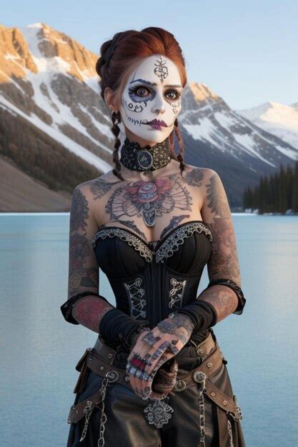 Premium Photo Realistic Sugar Skull Steampunk Woman With Tattoo