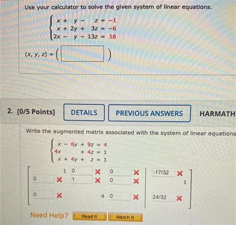 Solved Use your calculator to solve the given system of | Chegg.com