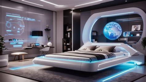 A Holographic Smart Modern Hightech Scifi Futuristic Bedroom Interior 3d Home Decor Photo 