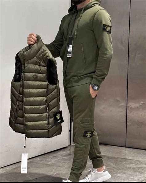 Мужской спортивный костюм и жилет STONE ISLAND D11595 хаки тройка S, M ...