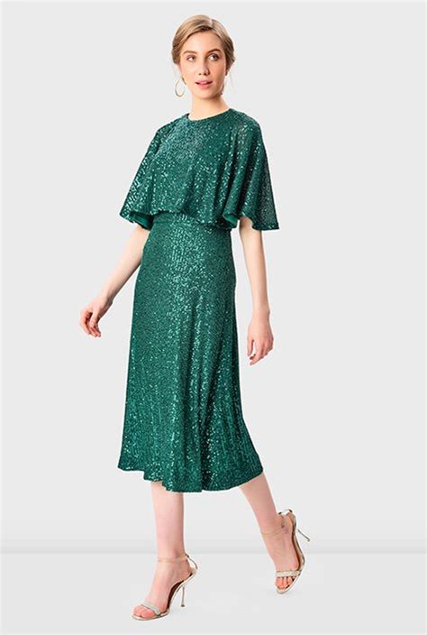 Shop Cape Sleeve Sequin Mesh Dress Eshakti