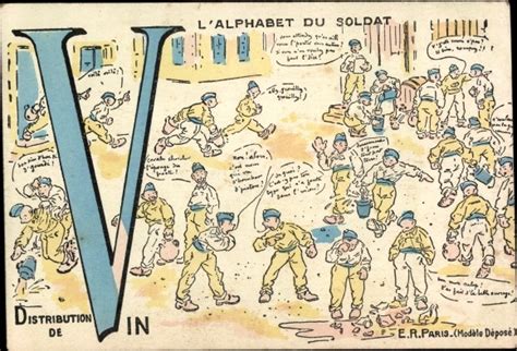 Buchstaben Ansichtskarte Postkarte V Alphabet Du Soldat