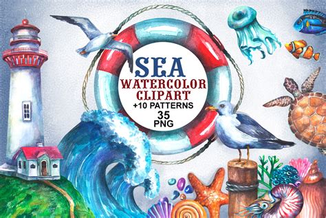 Sea Watercolor Clipart Graphic By Rembrantd Ulya Creative Fabrica