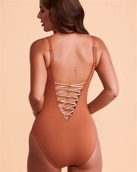 Bleu Rod Beattie Let S Get Knotty Laced One Piece Swimsuit Cinnamon Bikini Village