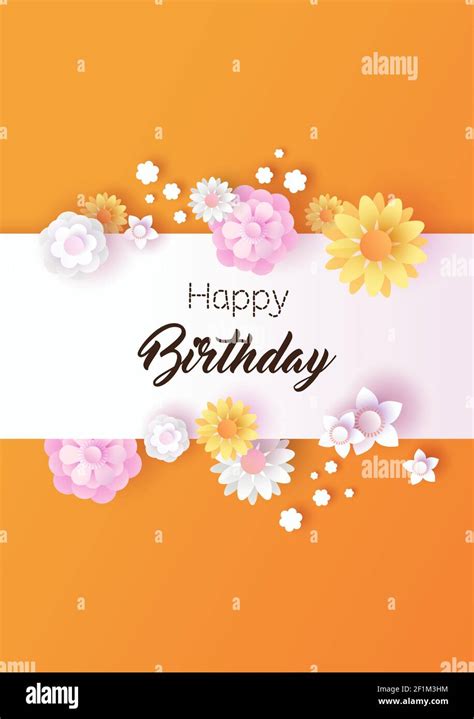 Happy Birthday Card Pink Floral Template With Empty White Frame