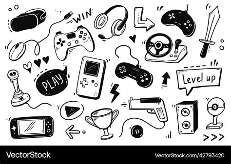 Video Game Hand Drawn Doodle Set Gamer Royalty Free Vector