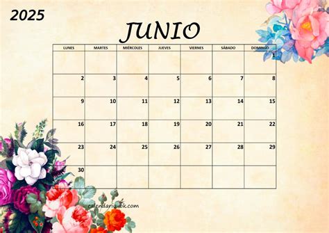 calendario de junio precioso  plantillas de calendario junio