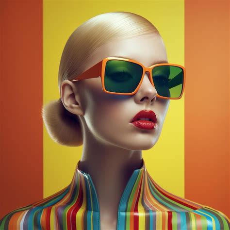 Premium Ai Image A Poster Of A Woman Wearing Sunglasses And A Striped