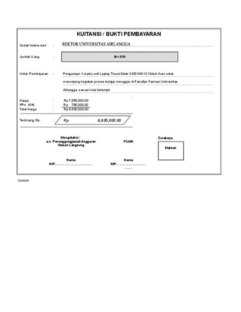 Format Kwitansi Berbentuk Microsoft Excel