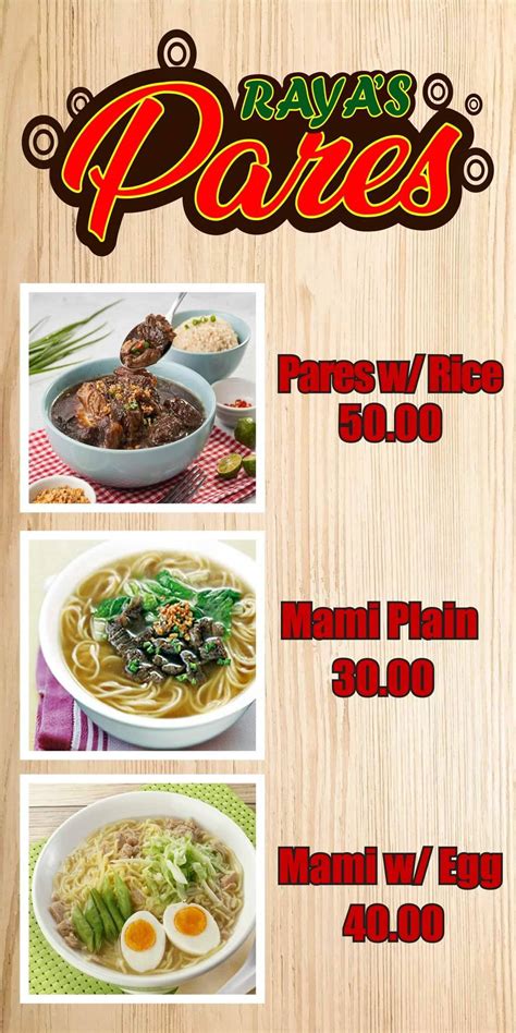 Menu At Raya S PARES Restaurant Sorsogon City Purok 3 Along