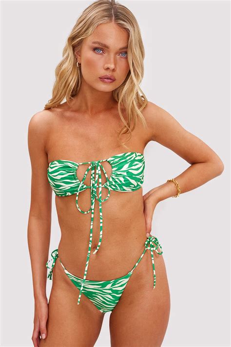 Dark Green Bikini Top With Zebra Print Loavies