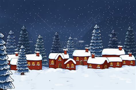 Winter night snow scene illustration image_picture free download ...