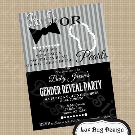 Gender Reveal Party Bow Ties Or Pearls Printable By Luvbugdesign