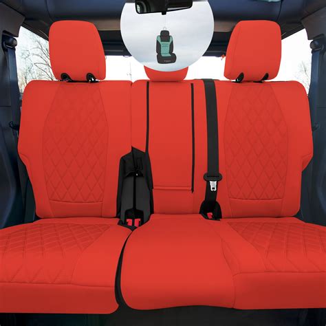 Fh Group Custom Fit Neoprene Car Seat Cover For 2021 2022 Ford Bronco Suv Solid Red Rear Set