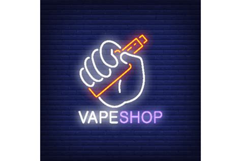 Vape Shop Neon Sign Hand Holding Electr Graphic By Pch Vector