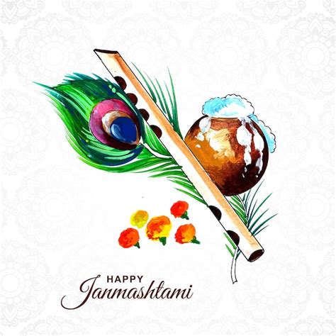 Free Vector Colorful Religious Krishna Janmashtami Card