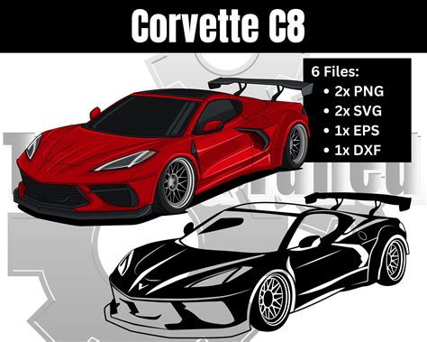 Corvette C8 Zr1 Stingray Sportscar Clipart Vector Art Silhouette Svg Png Dxf Eps Instant