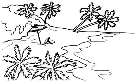 Desenhos para colorir Natureza. Paisagem, floresta, montanhas, mar, ilha