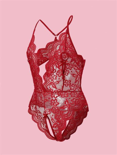 Plus Size Women Lace Sexy Lingerie Set Hollow Heart Decor Bodysuit For