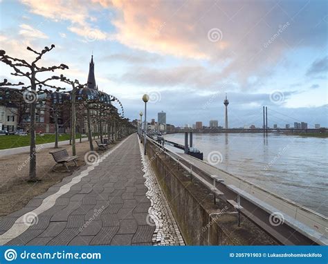 The Rheinuferpromenade In The German City Of Dusseldorf The Promenade